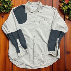 Columbia Sportswear Vintage Hunting Tan Green Button Front Shirt Mens Size XXL